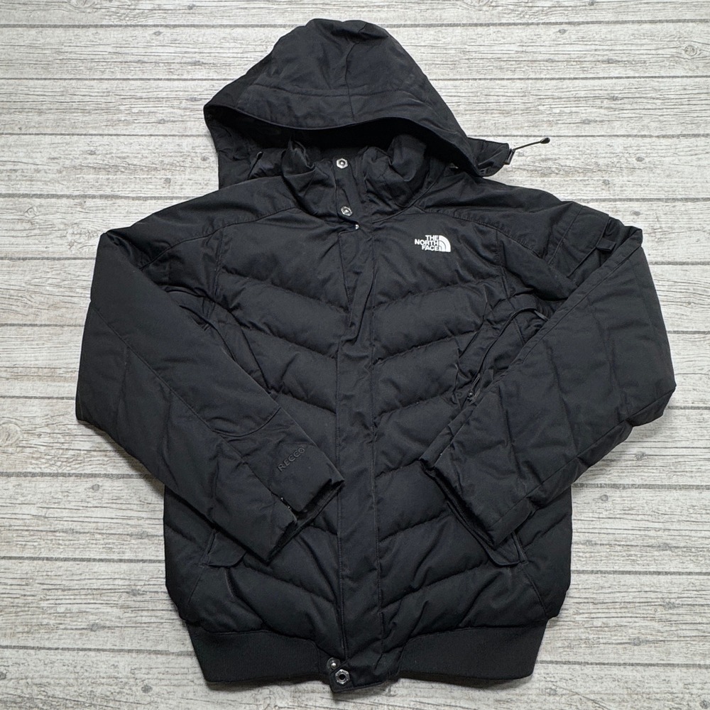The North Face Puffer Jacket Women's Medium Black Goose Down RECCO Hooded Coat